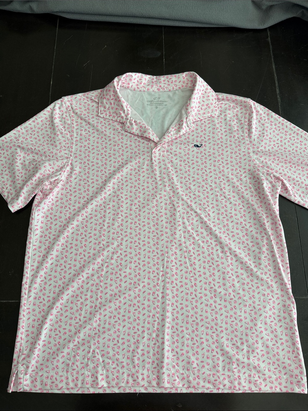 Vineyard Vines Pink Microprint White Polo